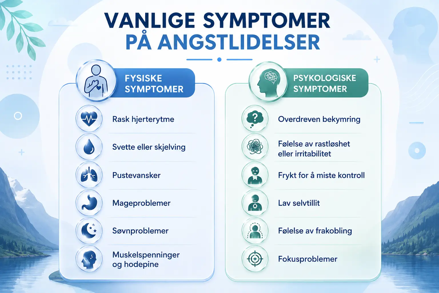 Vanlige symptomer på angstlidelser