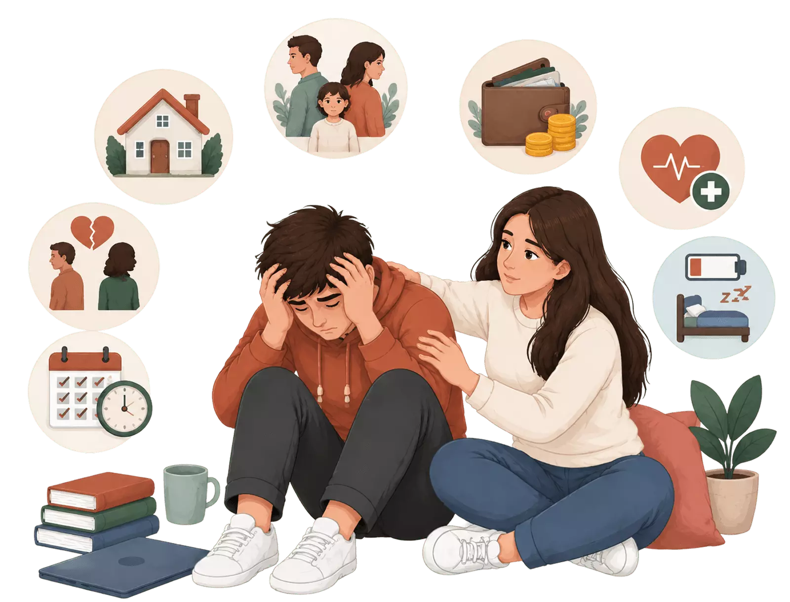 Burnout Illustration showing life factors